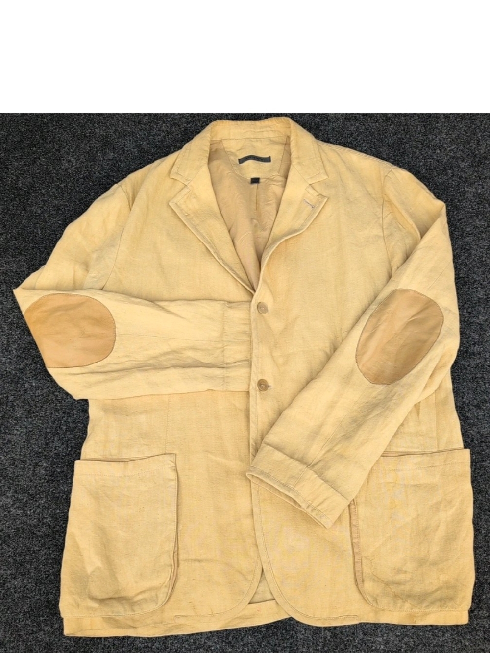 John Varvatos Jacket Mens 58 Beige 100% Linen Suede Patches Blazer Made in Italy